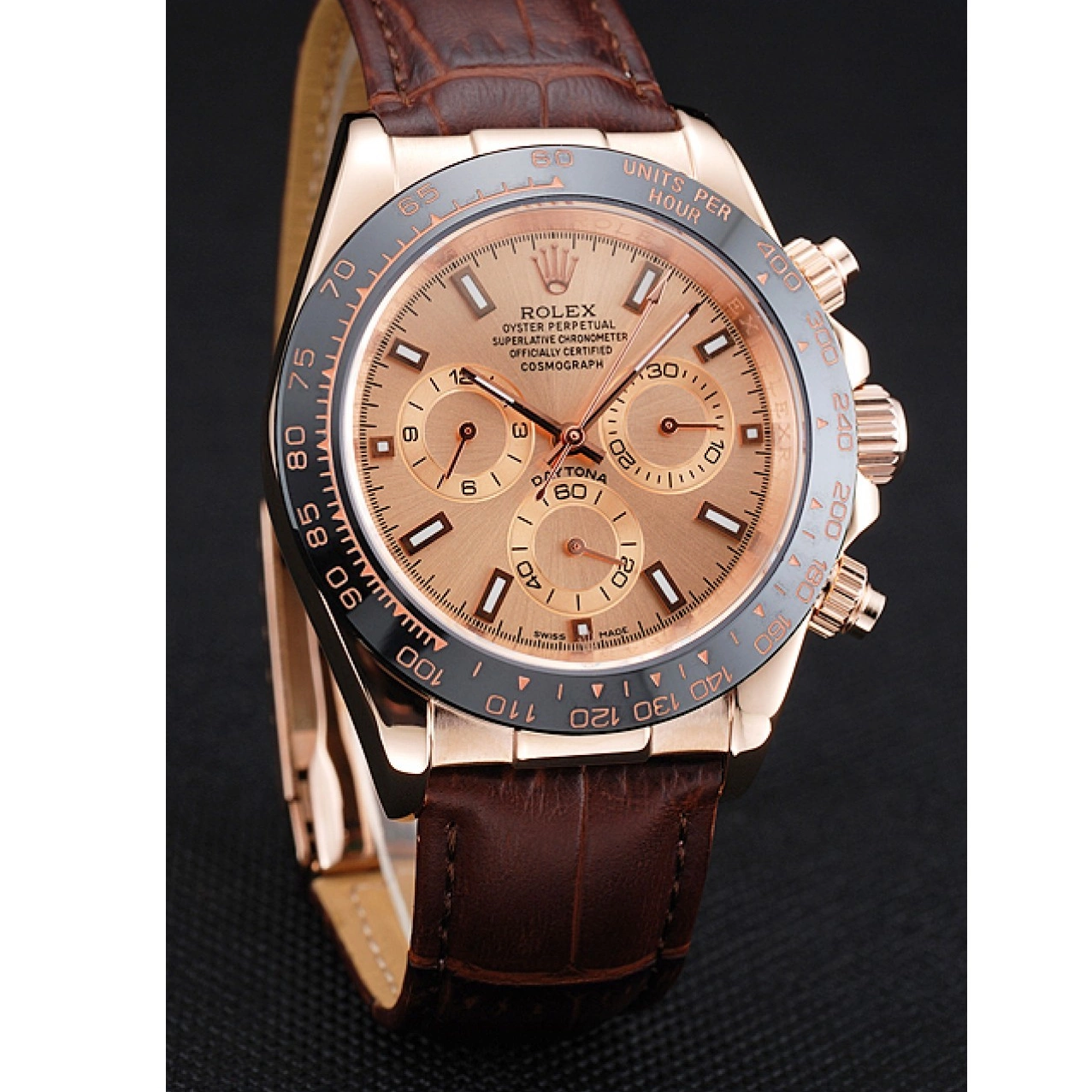 Best AAA Replica Sites Rose Bracelet Leather Cosmograph Brown Rolex Gold 1454243 Daytona Dial Brown Case 0518